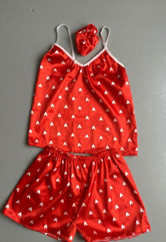 ست تاپ و شرتک لباس خواب زنانه ساتن با کش مو 🎀�